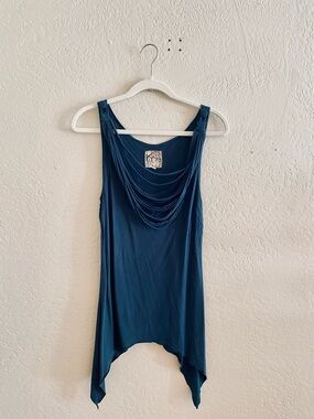 Teal Draped Cowl Neck Tank Top